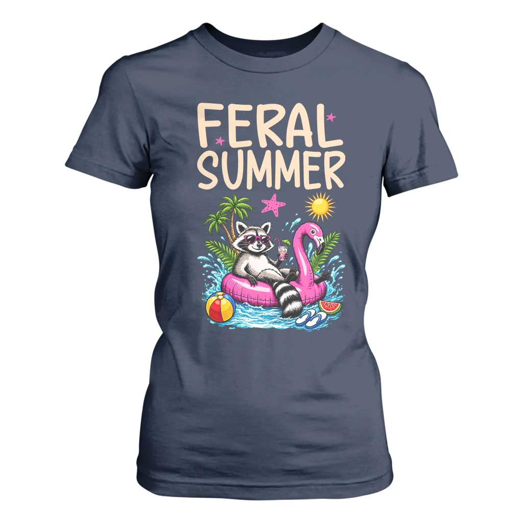 Funny Beach Raccoon T Shirt For Women Feral Summer Vacation Gift TS14 Navy Print Your Wear