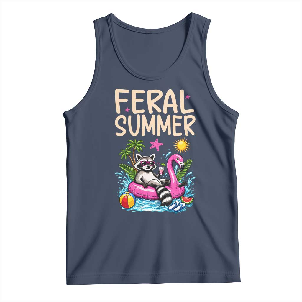 Funny Beach Raccoon Tank Top Feral Summer Vacation Gift TS14 Navy Print Your Wear