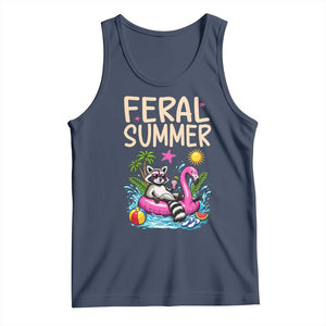 Funny Beach Raccoon Tank Top Feral Summer Vacation Gift TS14 Navy Print Your Wear