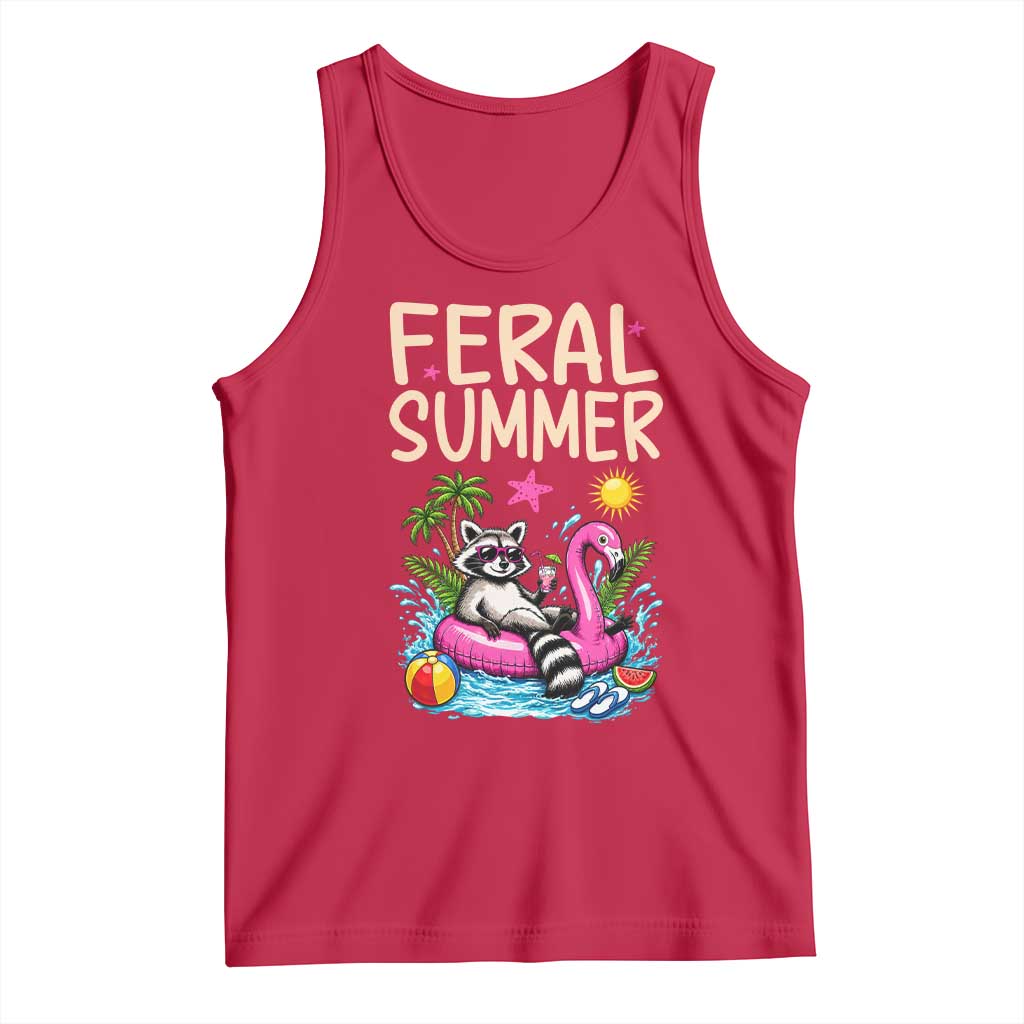 Funny Beach Raccoon Tank Top Feral Summer Vacation Gift TS14 Red Print Your Wear