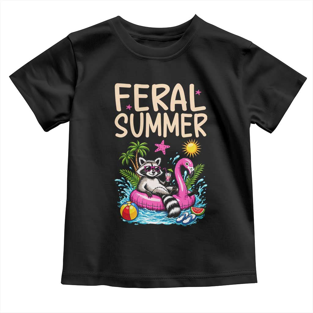 Funny Beach Raccoon Toddler T Shirt Feral Summer Vacation Gift TS14 Black Print Your Wear
