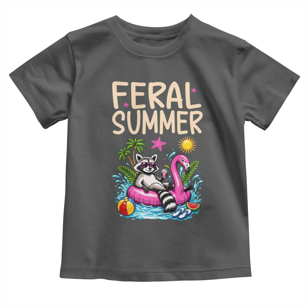 Funny Beach Raccoon Toddler T Shirt Feral Summer Vacation Gift TS14 Dark Heather Print Your Wear