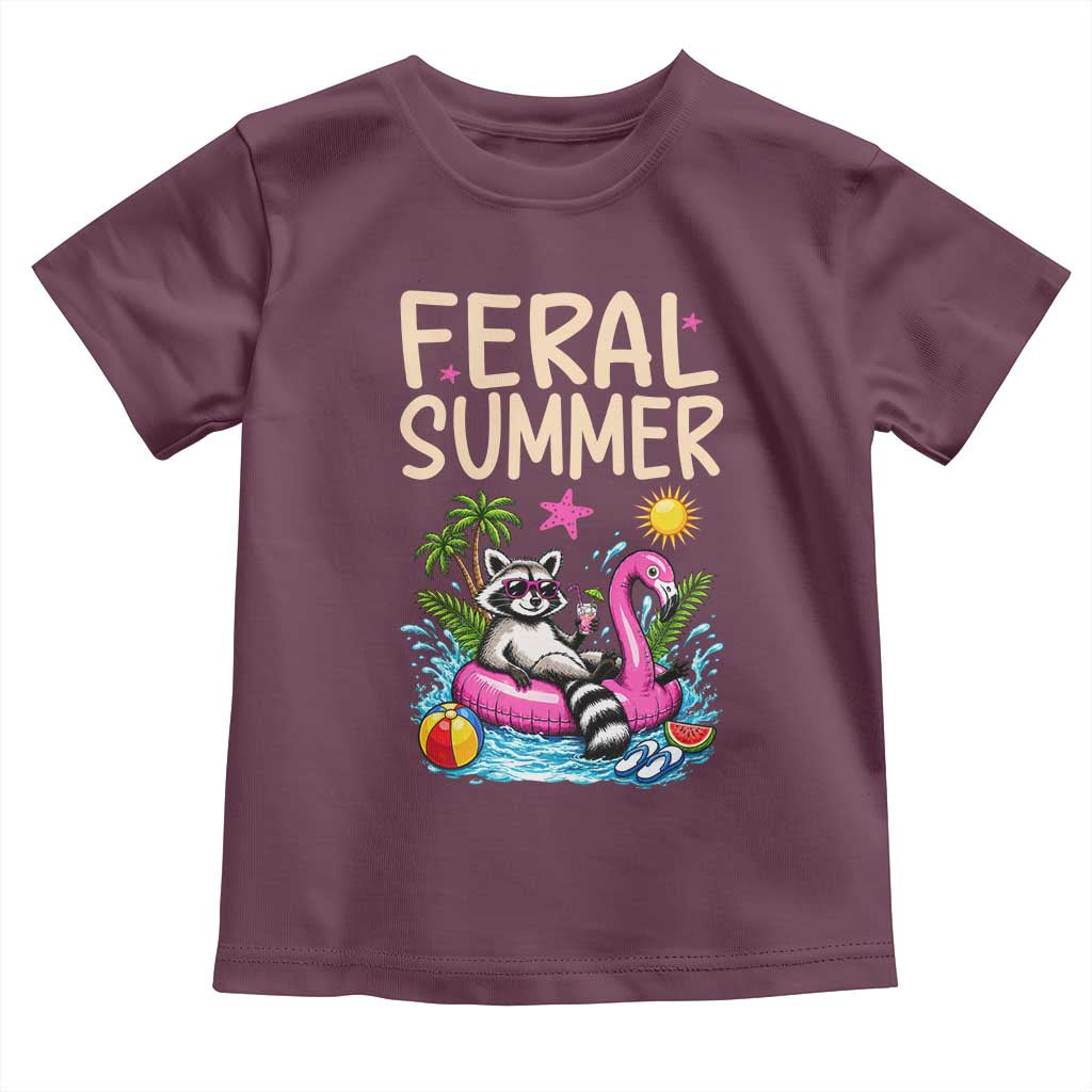 Funny Beach Raccoon Toddler T Shirt Feral Summer Vacation Gift TS14 Maroon Print Your Wear