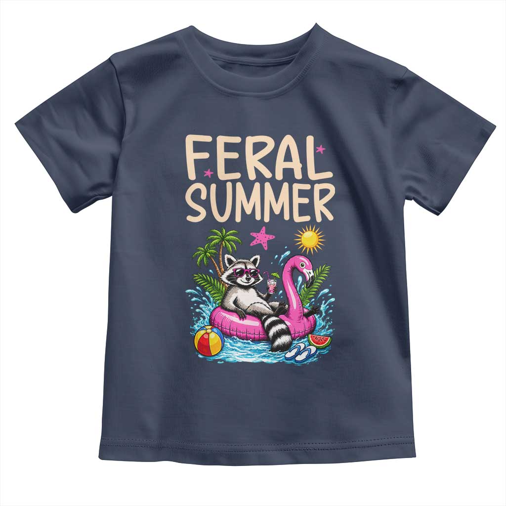 Funny Beach Raccoon Toddler T Shirt Feral Summer Vacation Gift TS14 Navy Print Your Wear