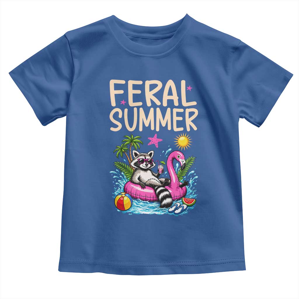 Funny Beach Raccoon Toddler T Shirt Feral Summer Vacation Gift TS14 Royal Blue Print Your Wear