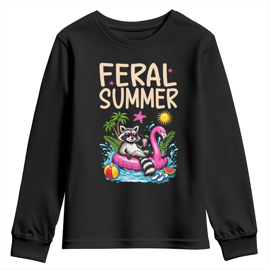 Funny Beach Raccoon Youth Sweatshirt Feral Summer Vacation Gift TS14 Black Print Your Wear