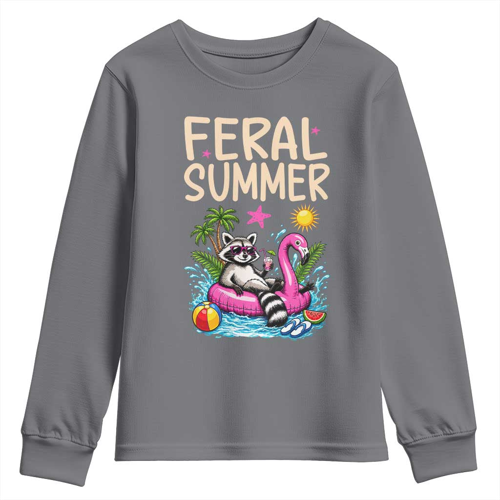 Funny Beach Raccoon Youth Sweatshirt Feral Summer Vacation Gift TS14 Charcoal Print Your Wear