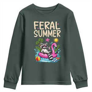 Funny Beach Raccoon Youth Sweatshirt Feral Summer Vacation Gift TS14 Dark Forest Green Print Your Wear