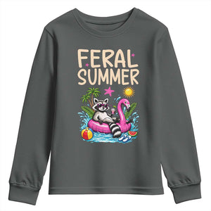 Funny Beach Raccoon Youth Sweatshirt Feral Summer Vacation Gift TS14 Dark Heather Print Your Wear