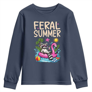 Funny Beach Raccoon Youth Sweatshirt Feral Summer Vacation Gift TS14 Navy Print Your Wear