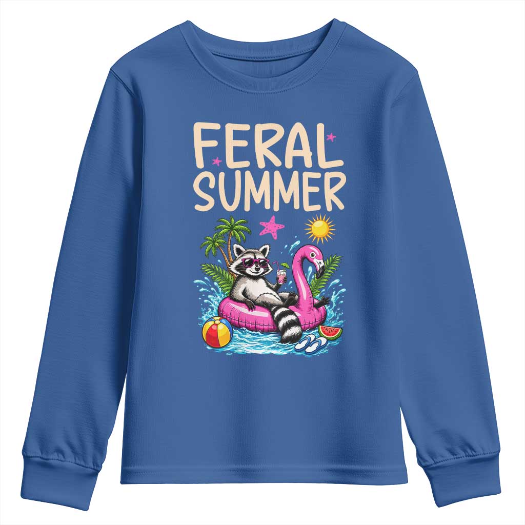 Funny Beach Raccoon Youth Sweatshirt Feral Summer Vacation Gift TS14 Royal Blue Print Your Wear
