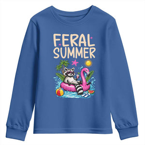 Funny Beach Raccoon Youth Sweatshirt Feral Summer Vacation Gift TS14 Royal Blue Print Your Wear