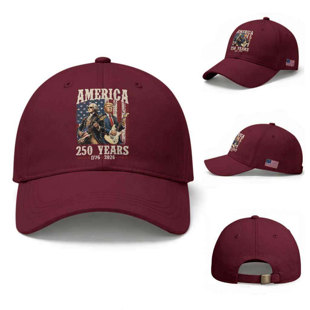 250 Years America Anniversary Baseball Cap Vintage President Playing Guitar 4th of July