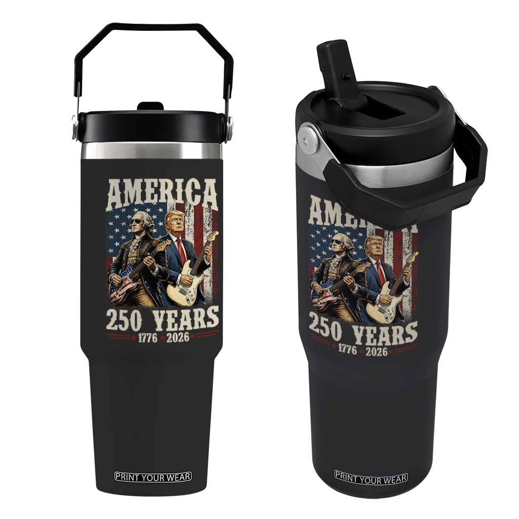 250 Years America Anniversary Flip Straw Tumbler Vintage President Playing Guitar 4th of July