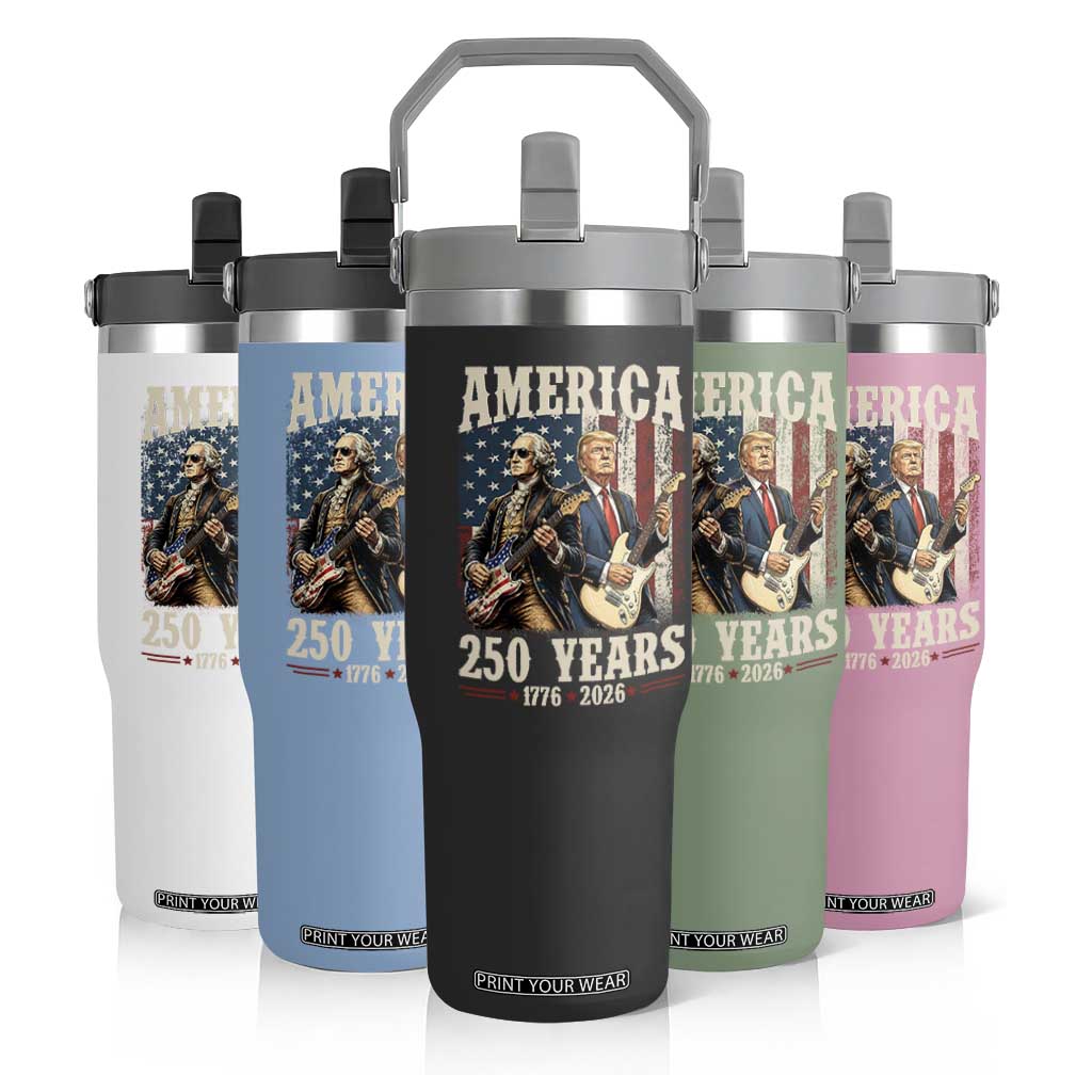 250 Years America Anniversary Flip Straw Tumbler Vintage President Playing Guitar 4th of July
