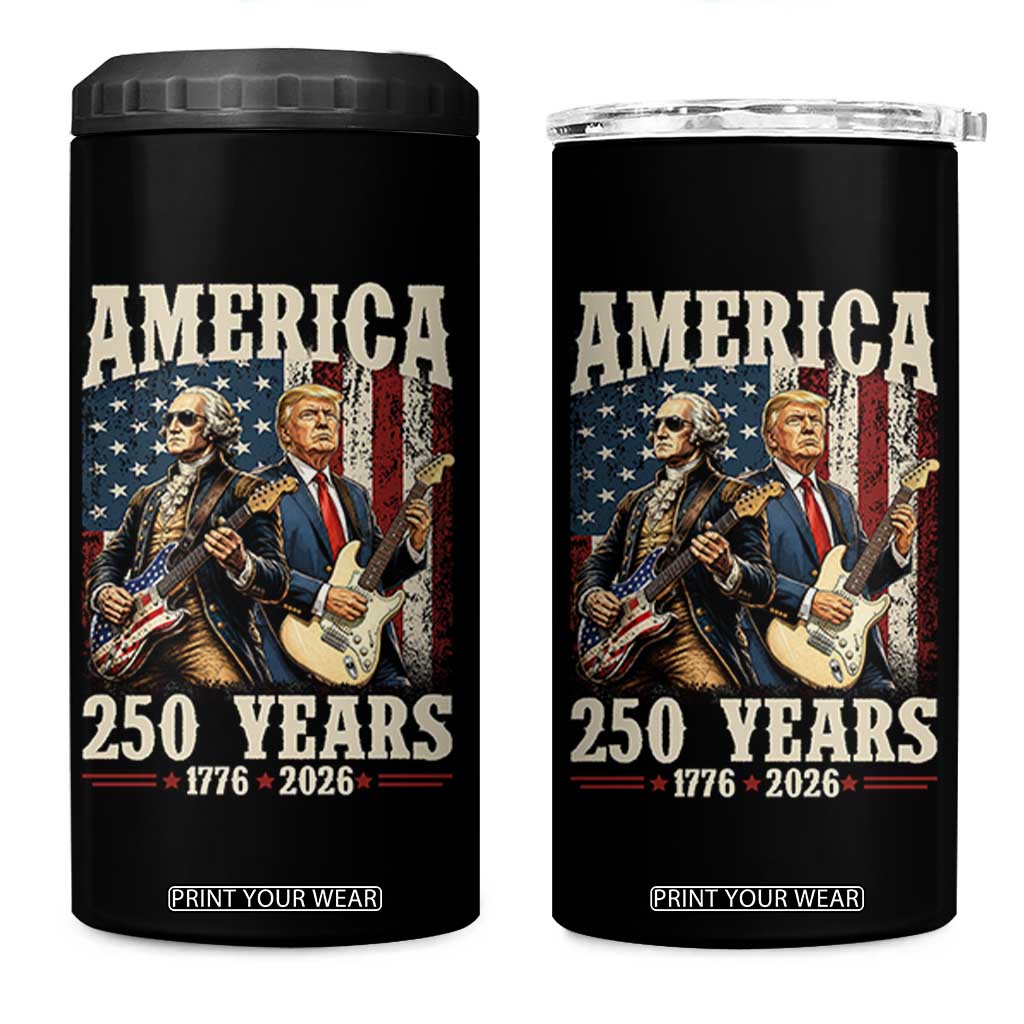 250 Years America Anniversary 4 in 1 Can Cooler Tumbler Vintage President Playing Guitar 4th of July