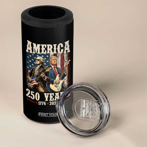 250 Years America Anniversary 4 in 1 Can Cooler Tumbler Vintage President Playing Guitar 4th of July