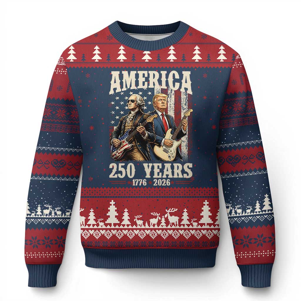 250 Years America Anniversary Ugly Christmas Sweater Vintage President Playing Guitar 4th of July TS14 Navy Red Print Your Wear