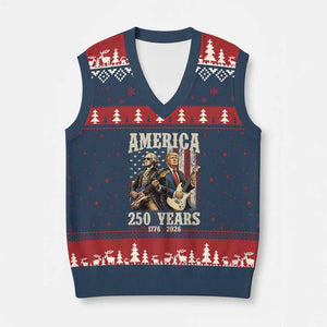 250 Years America Anniversary V-Neck Knit Sweater Vest Vintage President Playing Guitar 4th of July