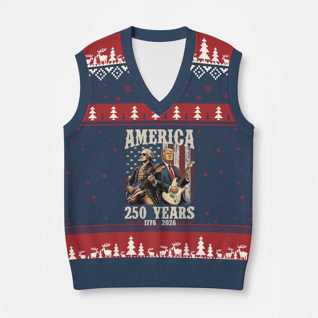 250 Years America Anniversary V-Neck Knit Sweater Vest Vintage President Playing Guitar 4th of July TS14 Navy Red Print Your Wear