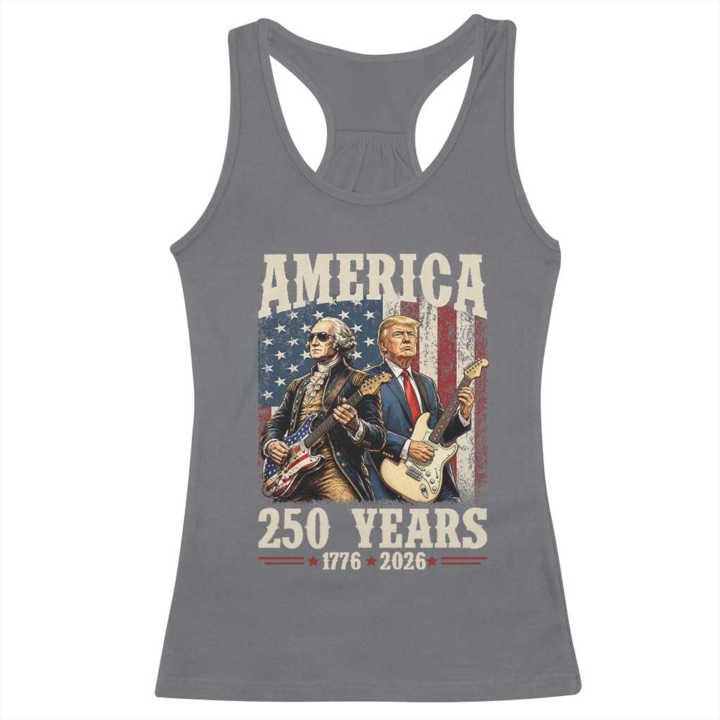 250 Years America Anniversary Racerback Tank Top Vintage President Playing Guitar 4th of July