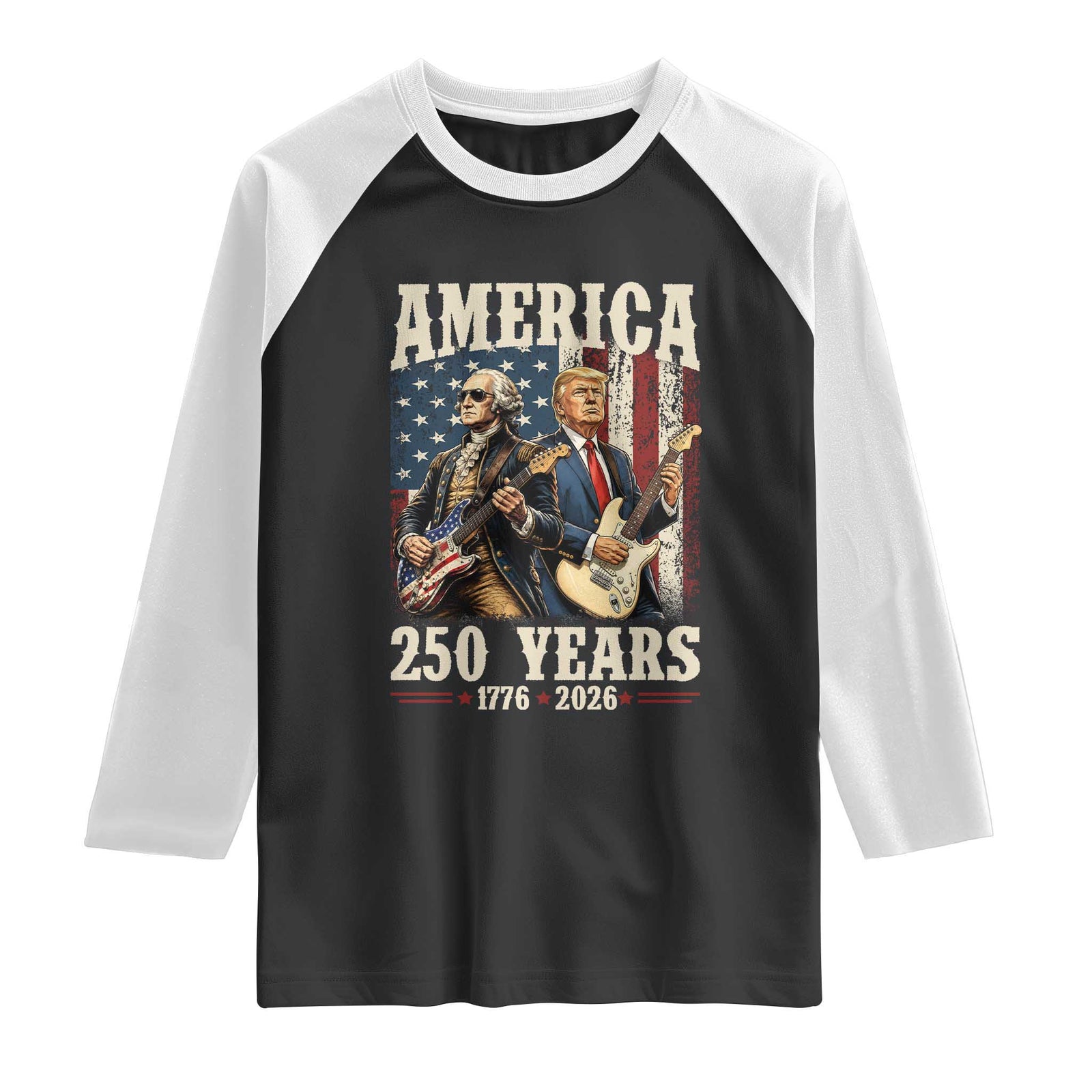 250 Years America Anniversary Raglan Shirt Vintage President Playing Guitar 4th of July TS14 Black White Print Your Wear