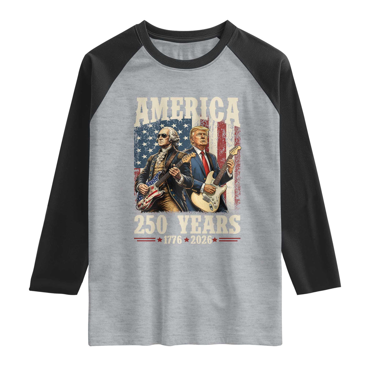 250 Years America Anniversary Raglan Shirt Vintage President Playing Guitar 4th of July