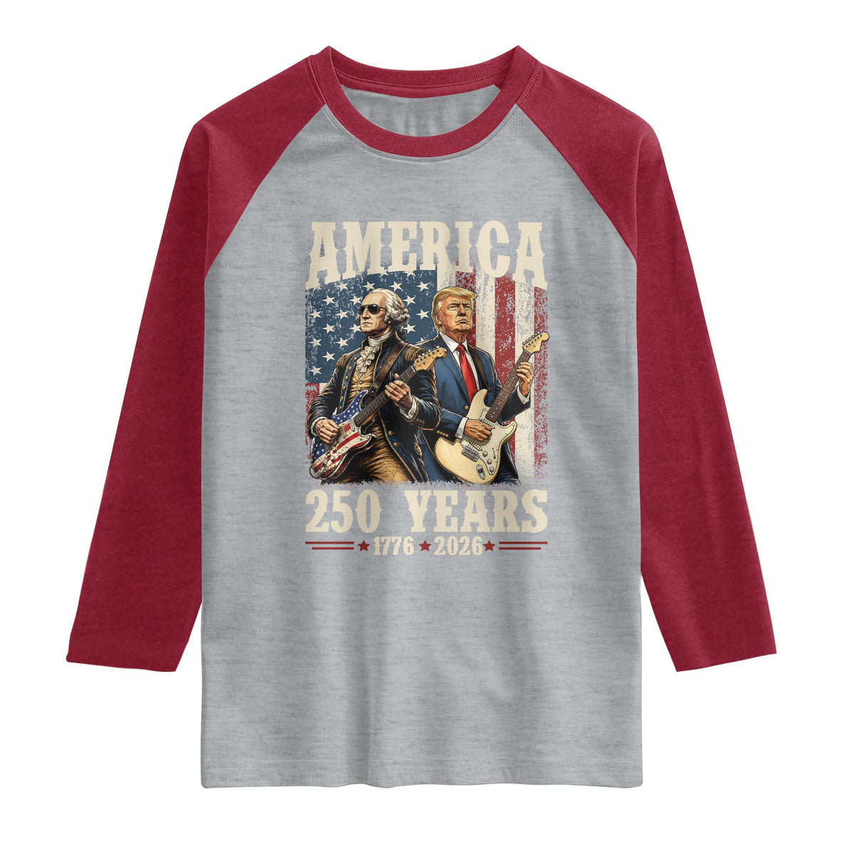 250 Years America Anniversary Raglan Shirt Vintage President Playing Guitar 4th of July