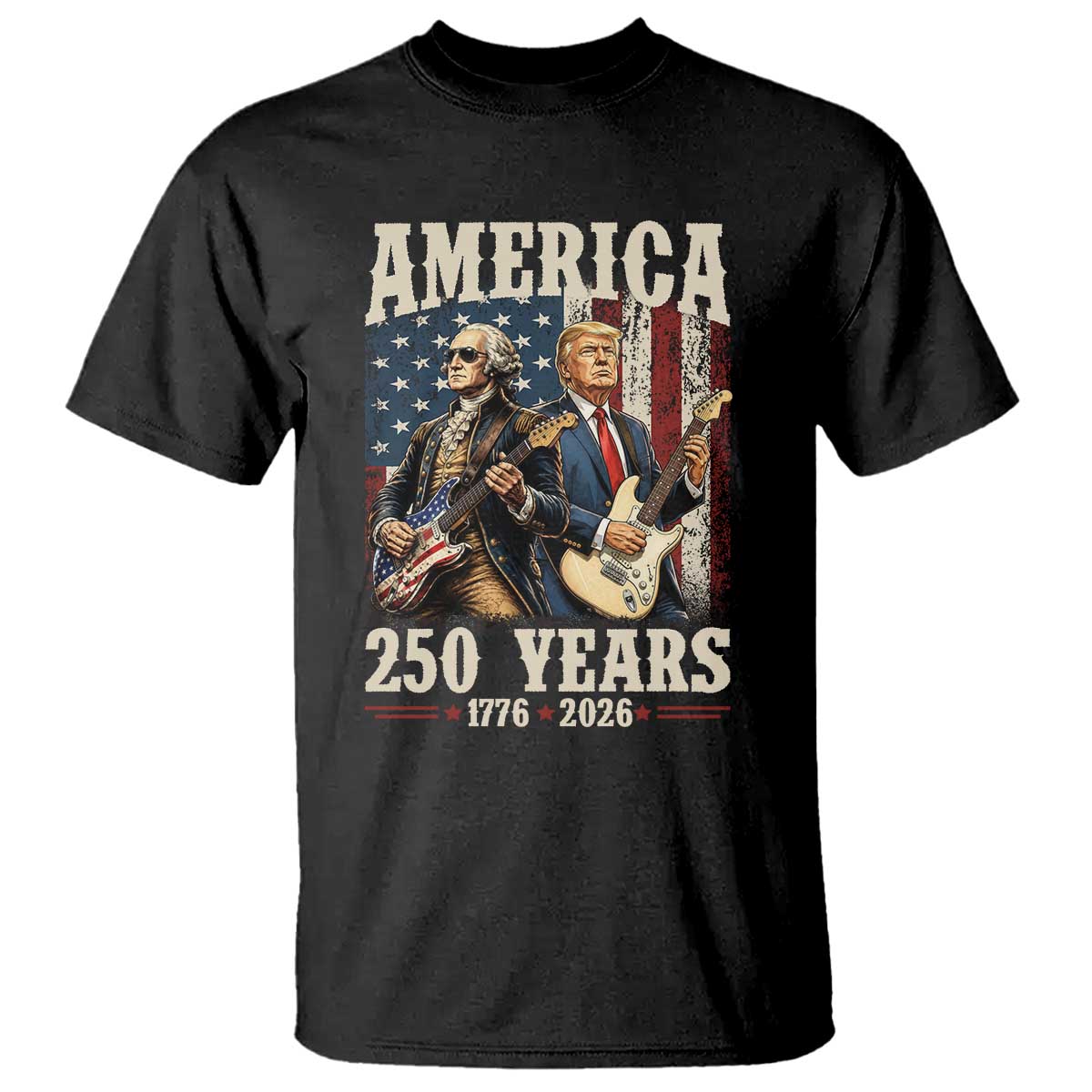 250 Years America Anniversary T Shirt Vintage President Playing Guitar 4th of July