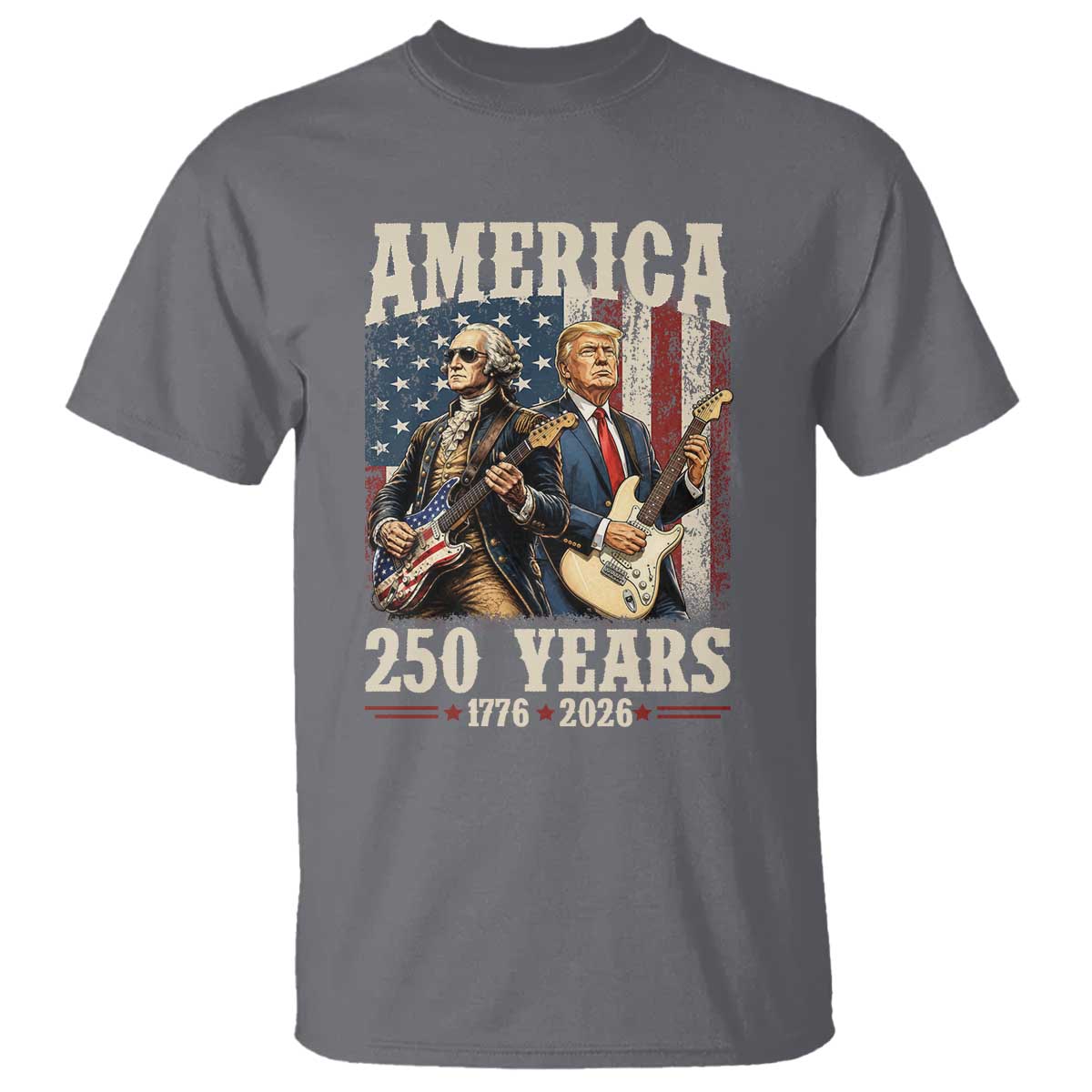 250 Years America Anniversary T Shirt Vintage President Playing Guitar 4th of July