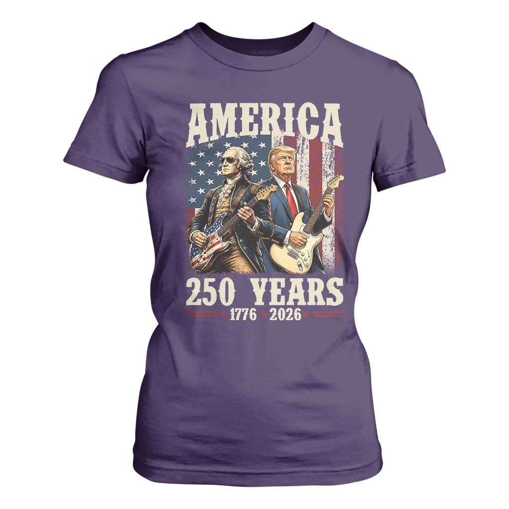 250 Years America Anniversary T Shirt For Women Vintage President Playing Guitar 4th of July