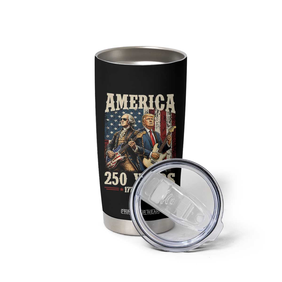 250 Years America Anniversary Tumbler Cup Vintage President Playing Guitar 4th of July