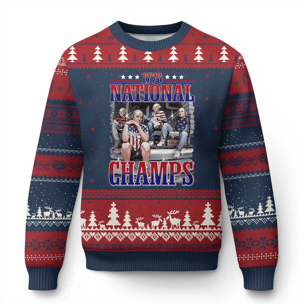 1776 National Champs Ugly Christmas Sweater Funny Founding Father USA 250th Anniversary TS14 Navy Red Print Your Wear