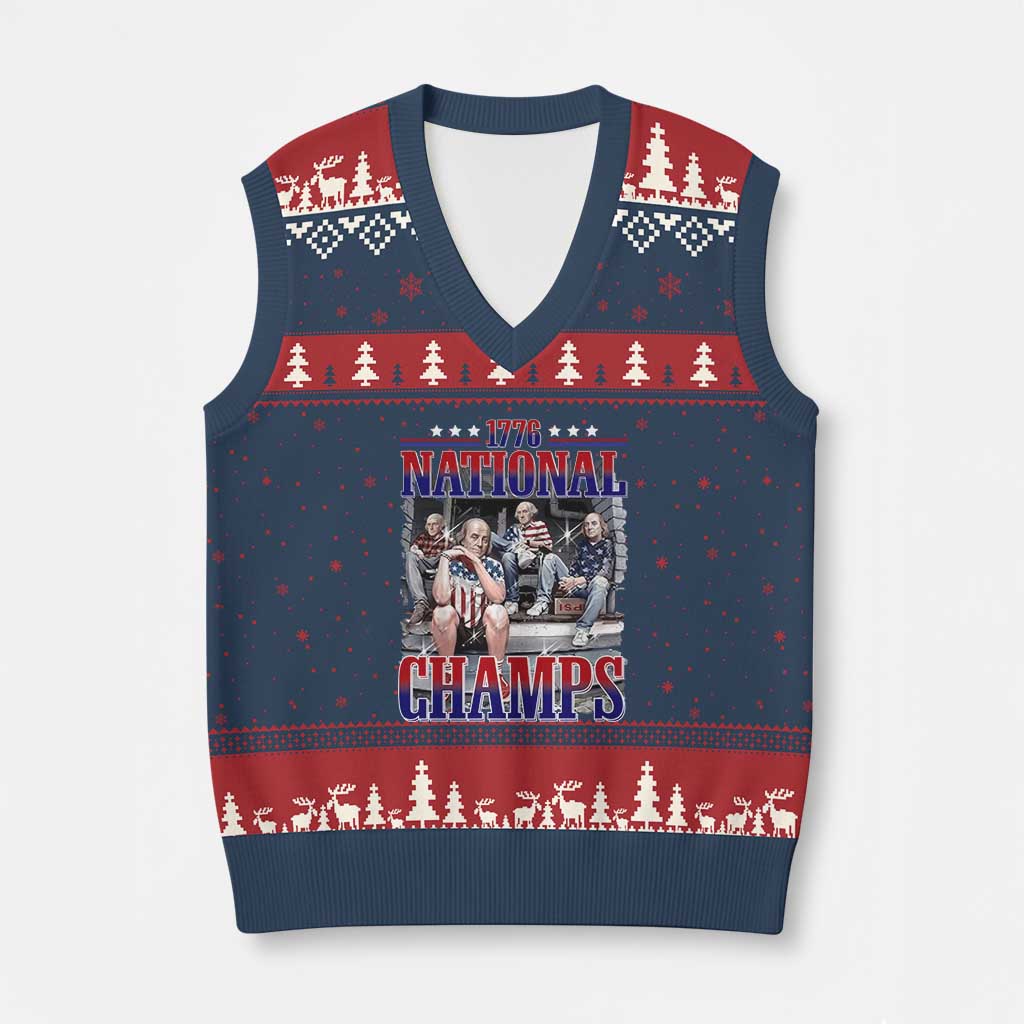 1776 National Champs V-Neck Knit Sweater Vest Funny Founding Father USA 250th Anniversary