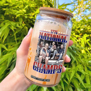 1776 National Champs Glass Can Funny Founding Father USA 250th Anniversary