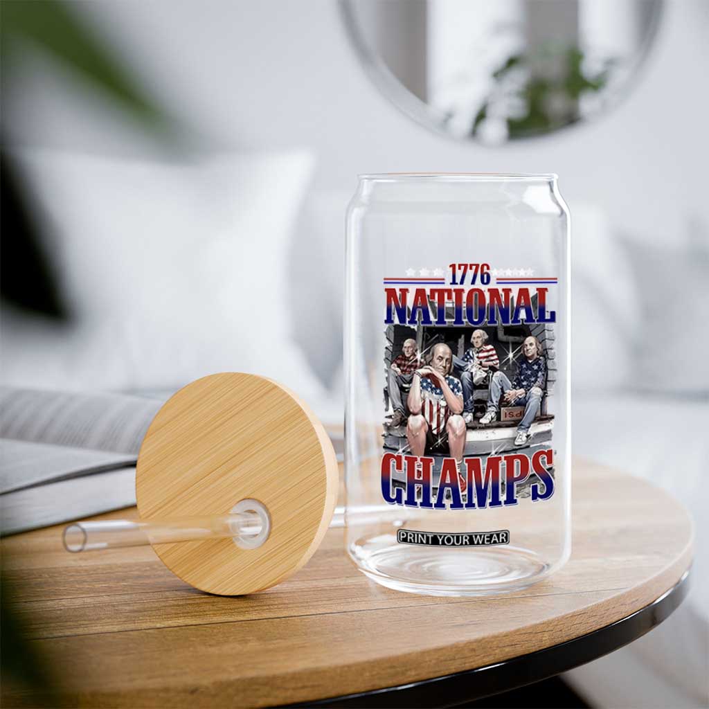 1776 National Champs Glass Can Funny Founding Father USA 250th Anniversary