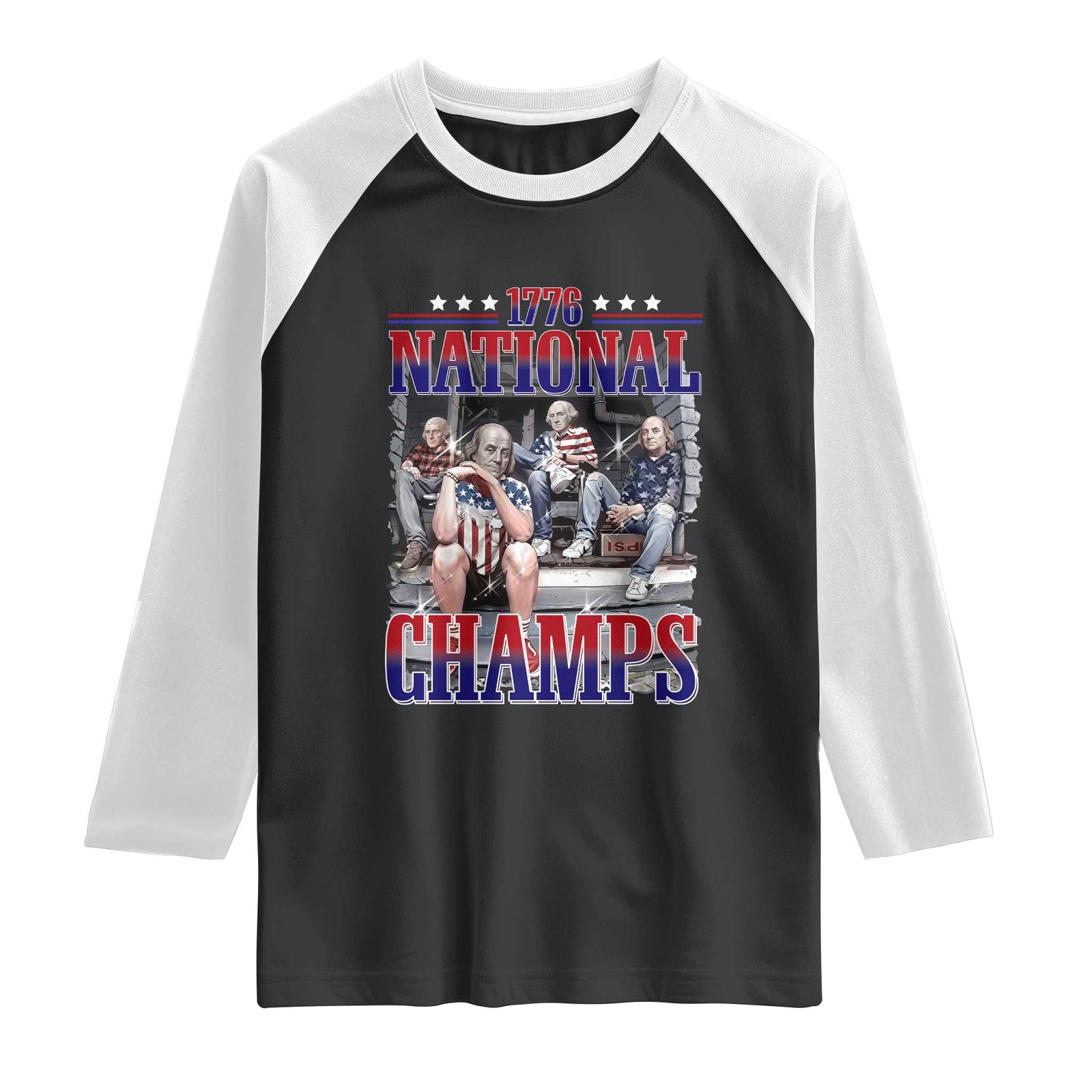 1776 National Champs Raglan Shirt Funny Founding Father USA 250th Anniversary TS14 Black White Print Your Wear