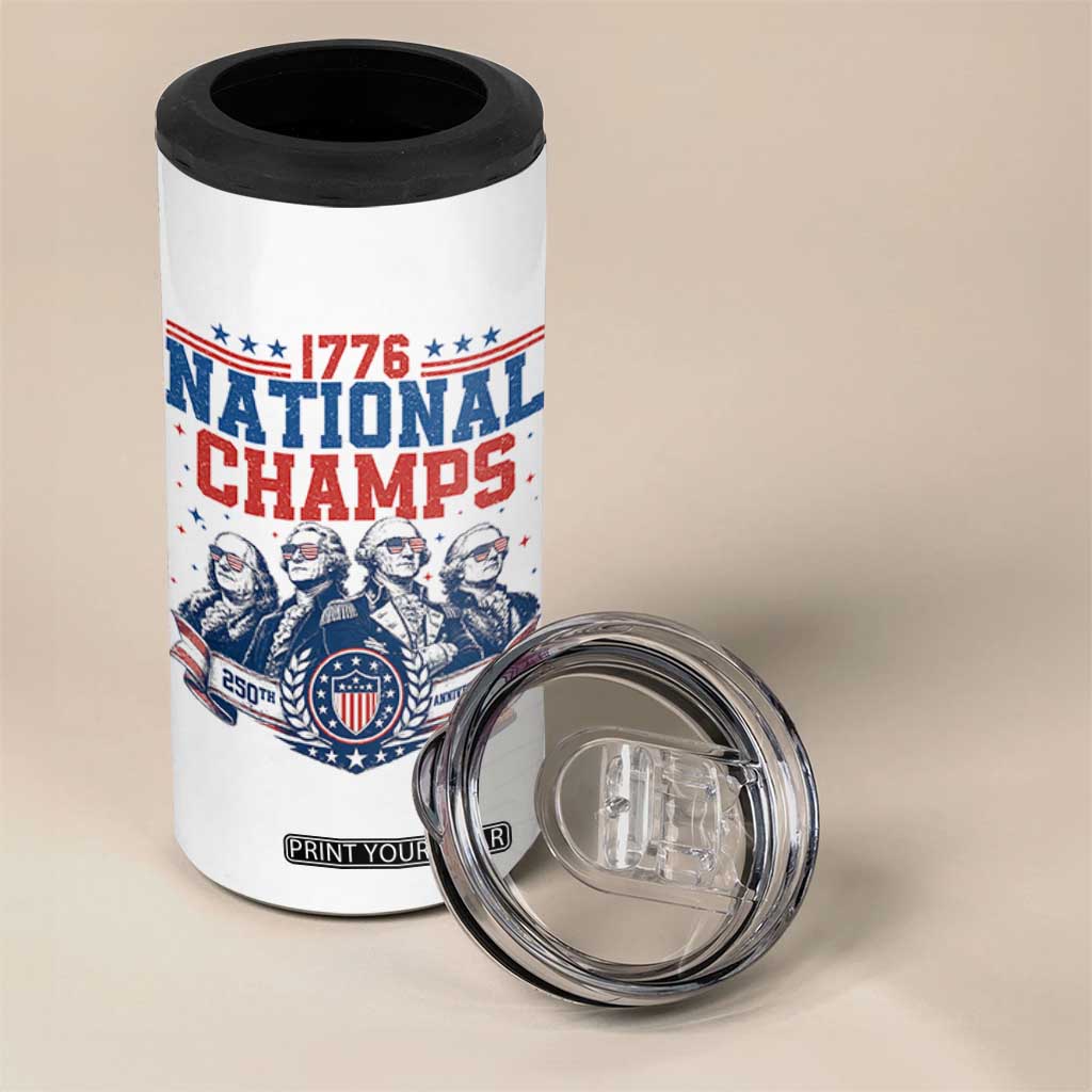 1776 National Champs 4 in 1 Can Cooler Tumbler Funny Founding Fathers Sunglasses Patriotic 4th of July