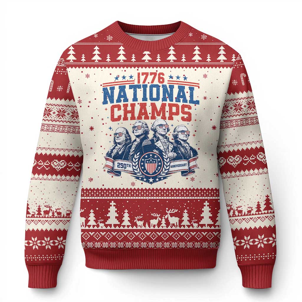 1776 National Champs Ugly Christmas Sweater Funny Founding Fathers Sunglasses Patriotic 4th of July