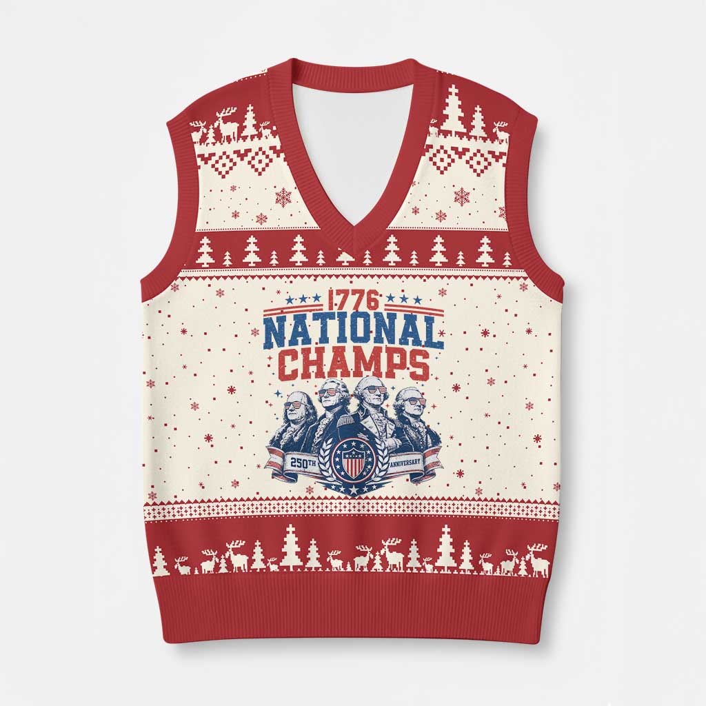 1776 National Champs V-Neck Knit Sweater Vest Funny Founding Fathers Sunglasses Patriotic 4th of July