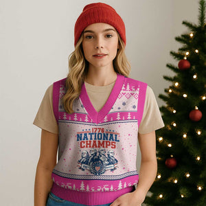 1776 National Champs V-Neck Knit Sweater Vest Funny Founding Fathers Sunglasses Patriotic 4th of July