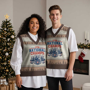 1776 National Champs V-Neck Knit Sweater Vest Funny Founding Fathers Sunglasses Patriotic 4th of July