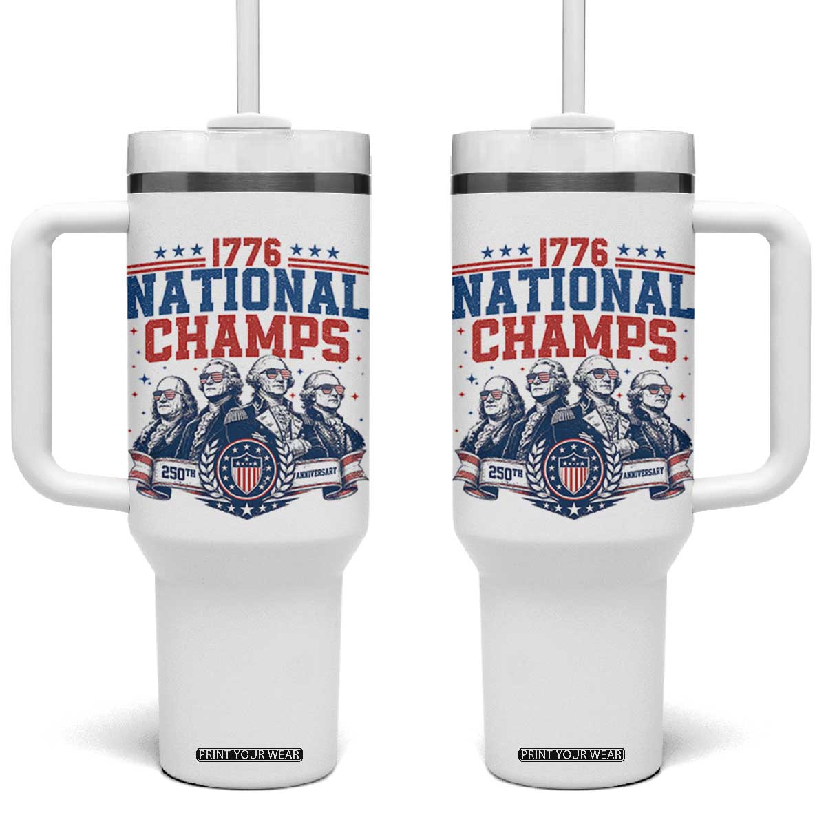 1776 National Champs Tumbler With Handle Funny Founding Fathers Sunglasses Patriotic 4th of July