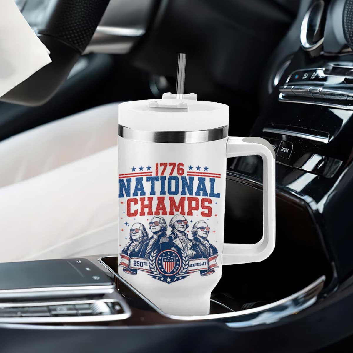 1776 National Champs Tumbler With Handle Funny Founding Fathers Sunglasses Patriotic 4th of July