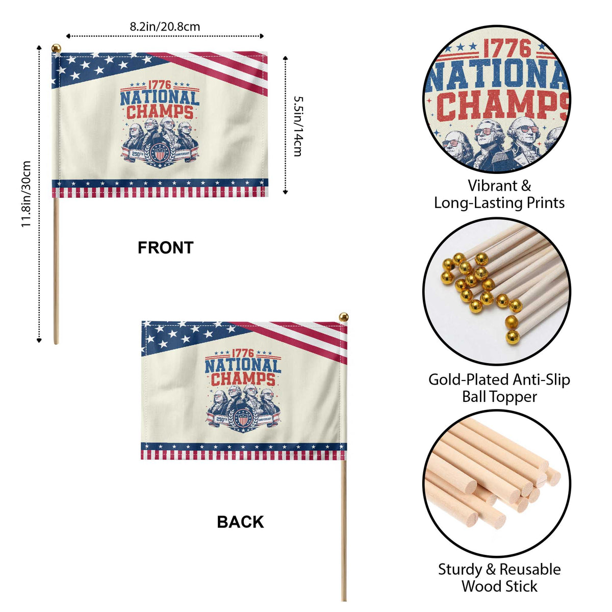 1776 National Champs Patriotic Handheld Flag Funny Founding Fathers Sunglasses Patriotic 4th of July