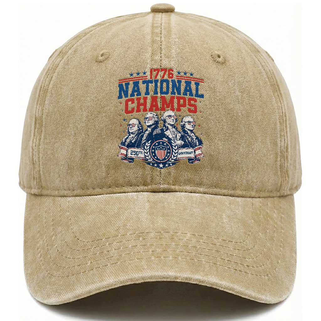 1776 National Champs Washed Cotton Baseball Cap Funny Founding Fathers Sunglasses Patriotic 4th of July TS14 Print Your Wear
