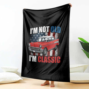 I'm Not Old I'm Classic Throw Blanket American Classic Collector Car US Flag