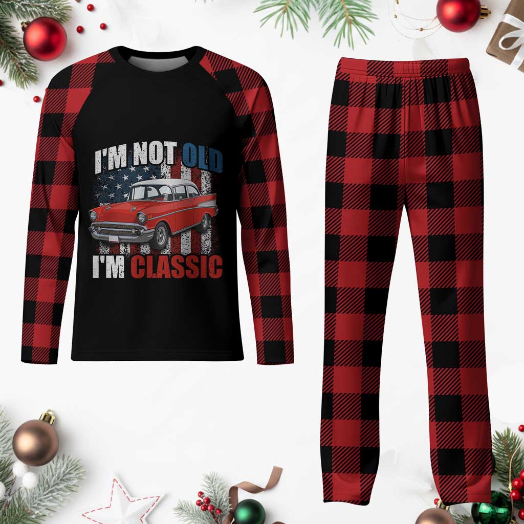 I'm Not Old I'm Classic Plaid Pajama Set American Classic Collector Car US Flag