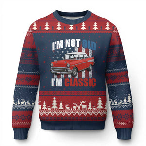 I'm Not Old I'm Classic Ugly Christmas Sweater American Classic Collector Car US Flag
