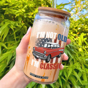I'm Not Old I'm Classic Glass Can American Classic Collector Car US Flag